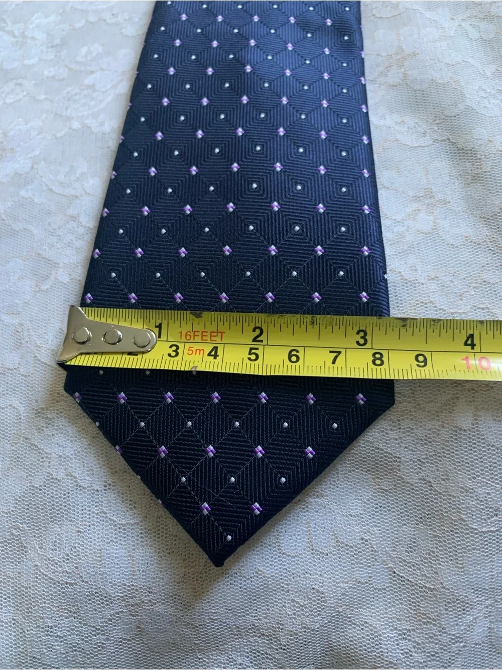 Men's Navy Blue Silk Tie with Subtle Dot Pattern Navy Blue Geometric Zipper Tie